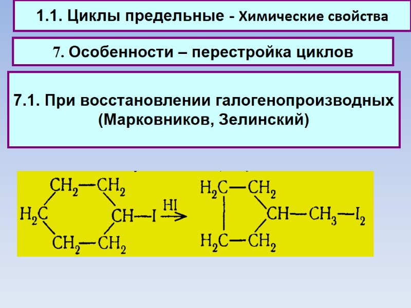 1.1. Циклы предельные - Химические свойства 7. Особенности – перестройка циклов 7.1. При восстановлении